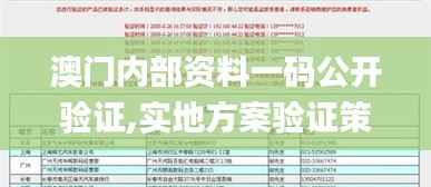 澳门内部资料一码公开验证,实地方案验证策略_策略版6.330