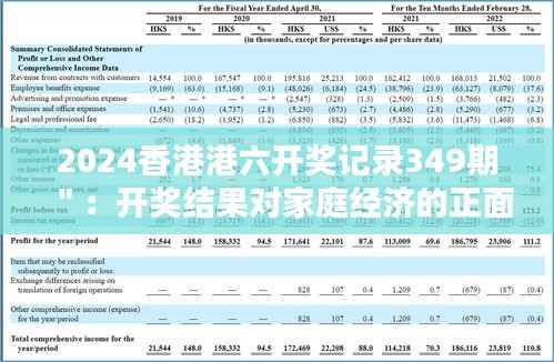 2024香港港六开奖记录349期":开奖结果对家庭经济的正面影响