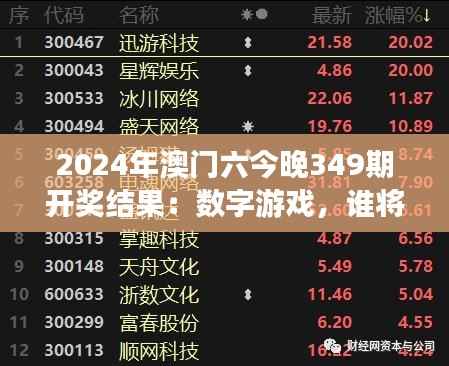 2024年澳门六今晚349期开奖结果:数字游戏,谁将笑到最后?