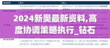 2024新奥最新资料,高度协调策略执行_钻石版4.920