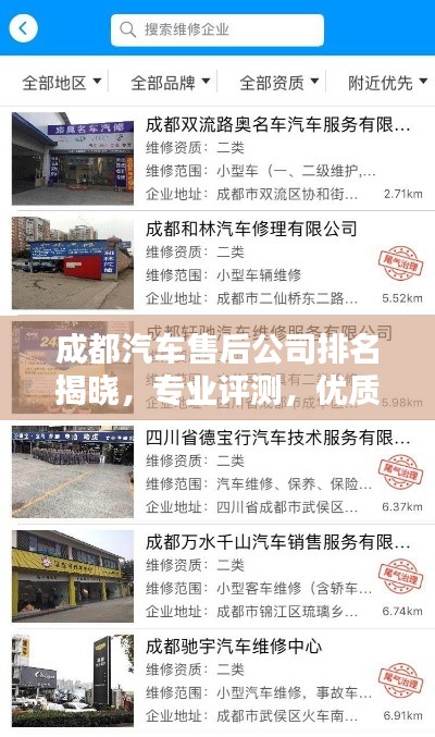 成都汽车售后公司排名揭晓,专业评测,优质选择一网打尽!