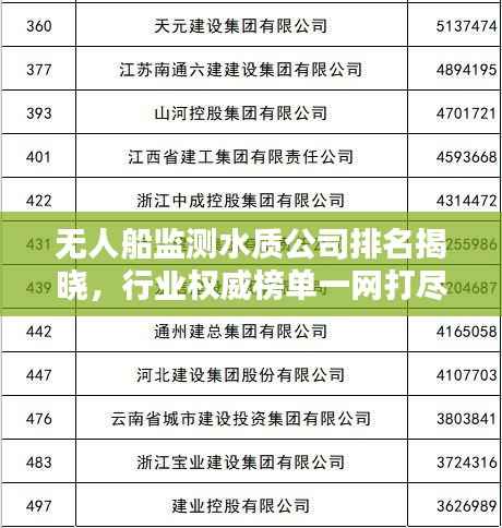 无人船监测水质公司排名揭晓,行业权威榜单一网打尽!