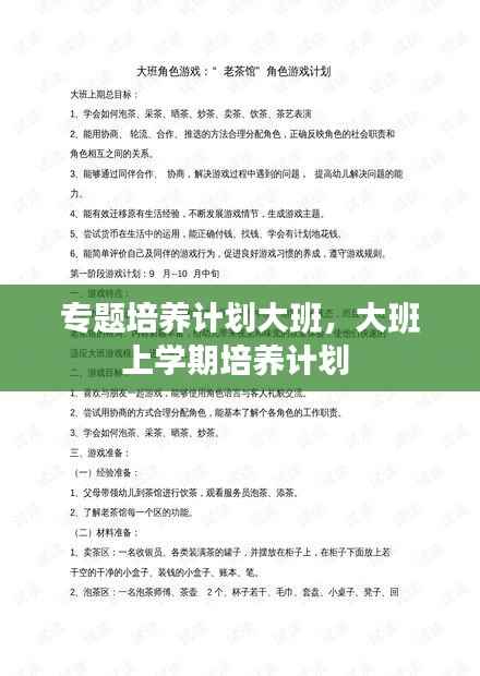 专题培养计划大班,大班上学期培养计划