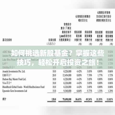 如何挑选新股基金?掌握这些技巧,轻松开启投资之旅!