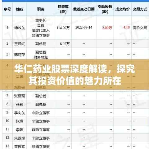 华仁药业股票深度解读,探究其投资价值的魅力所在