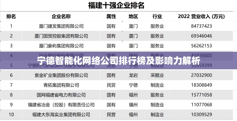 宁德智能化网络公司排行榜及影响力解析